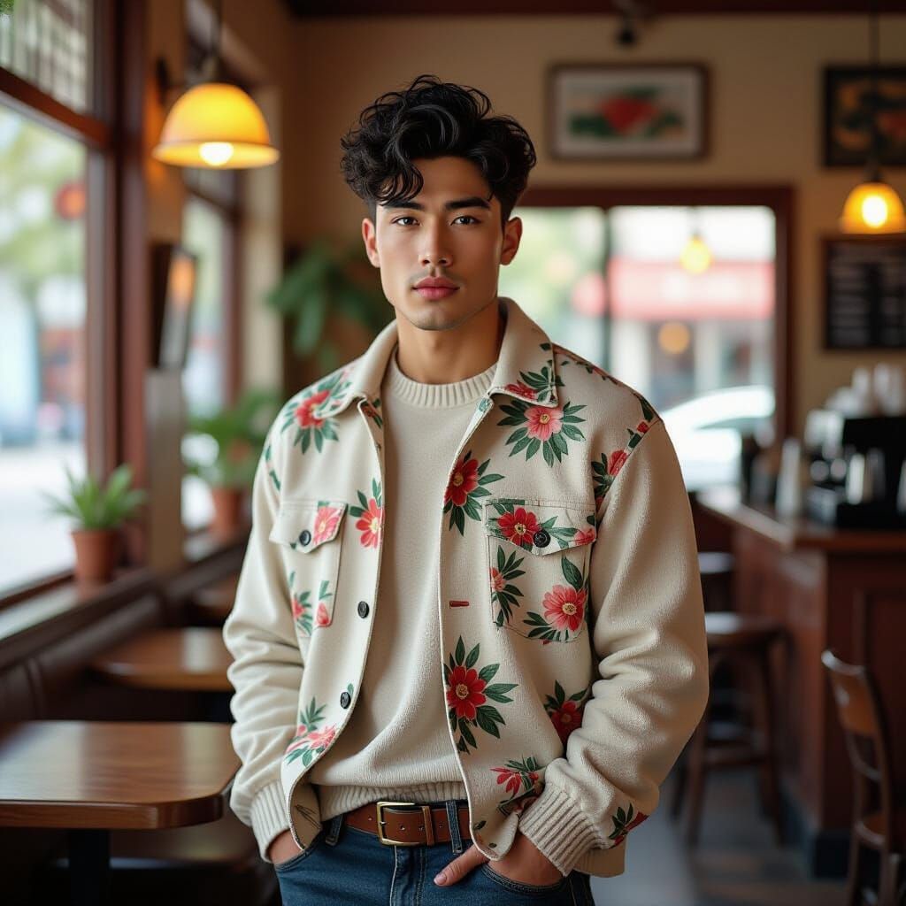 Handsome Man in Hawaiian Shirt, Grunge Aesthetic