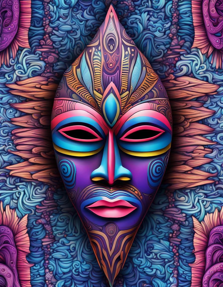 Colorful Tribal Mask in Fractal Art Style