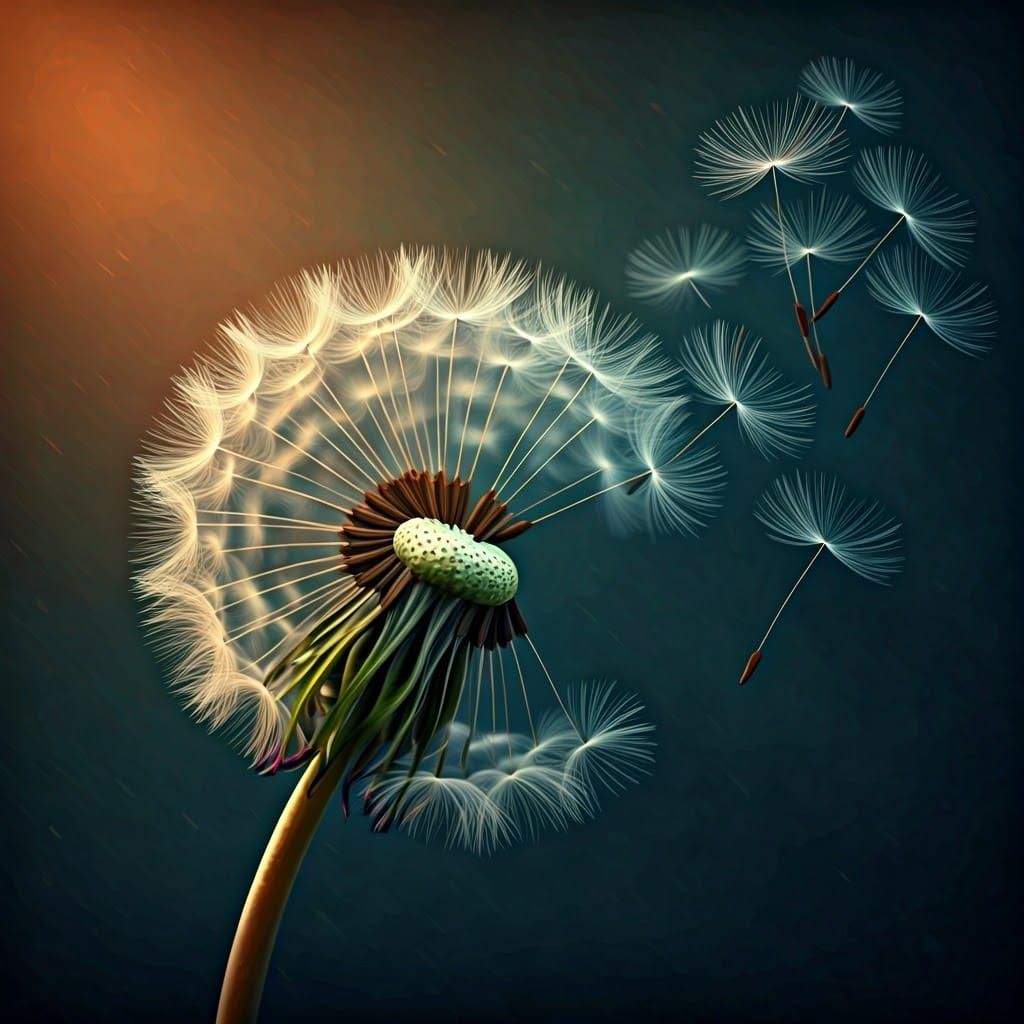 Realistic Dandelion Flower Transforms into Airborne Seeds