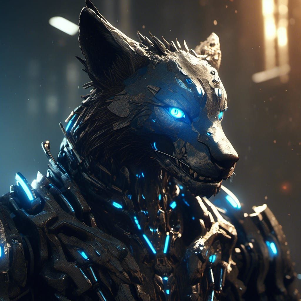 Menacing Fox Furry and Robot in 3D Digital Art