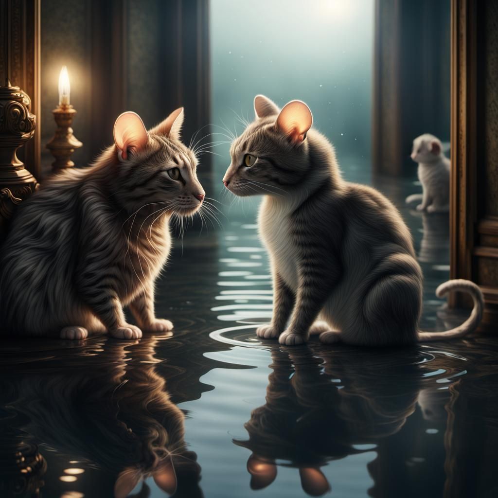 Mouse and Cat Reflections: Cinematic Digital Painting