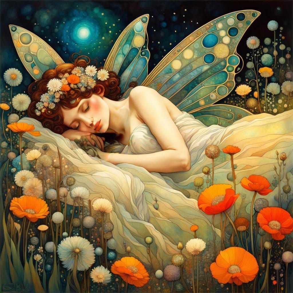 Fairy Sleeping On A Bed Of Flowers