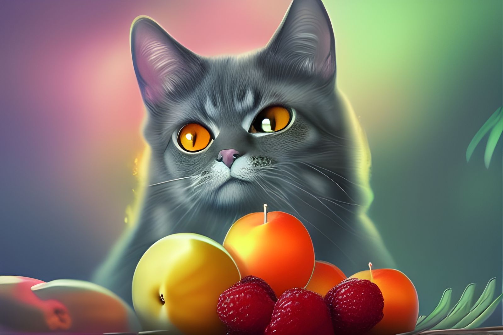 Digital Art: Cats and Fruits Still Life