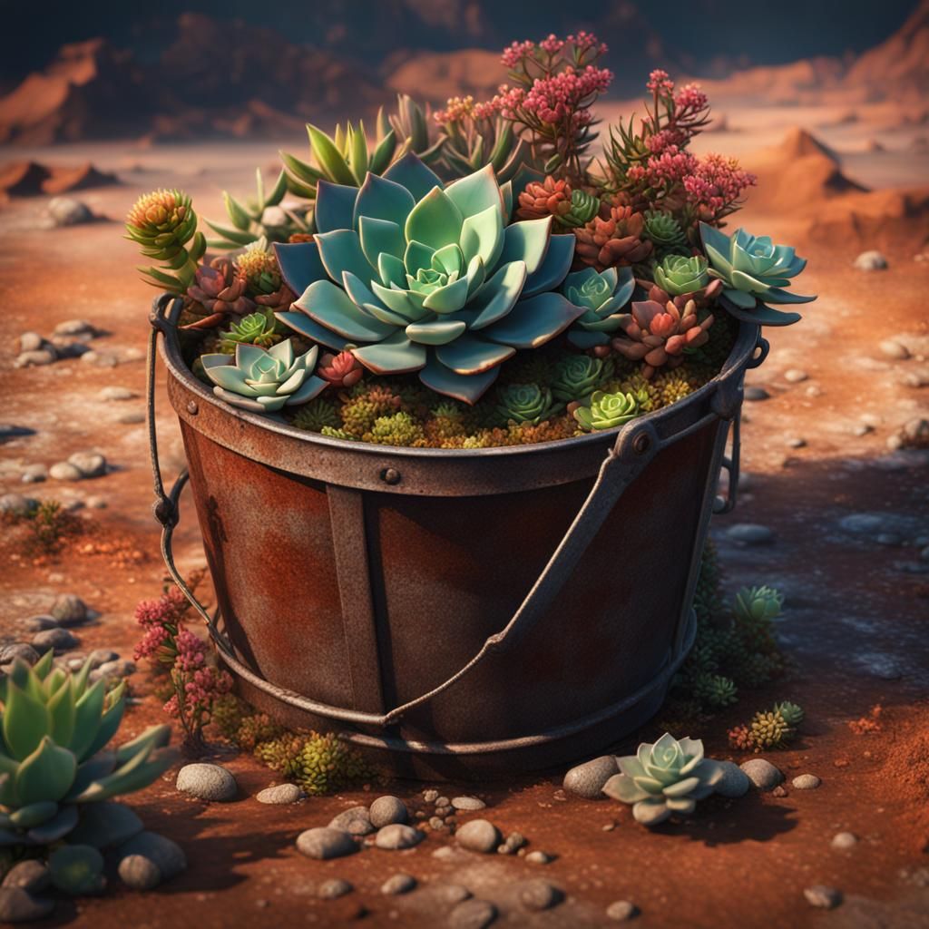 Succulents and Flowers in Detailed Matte Painting