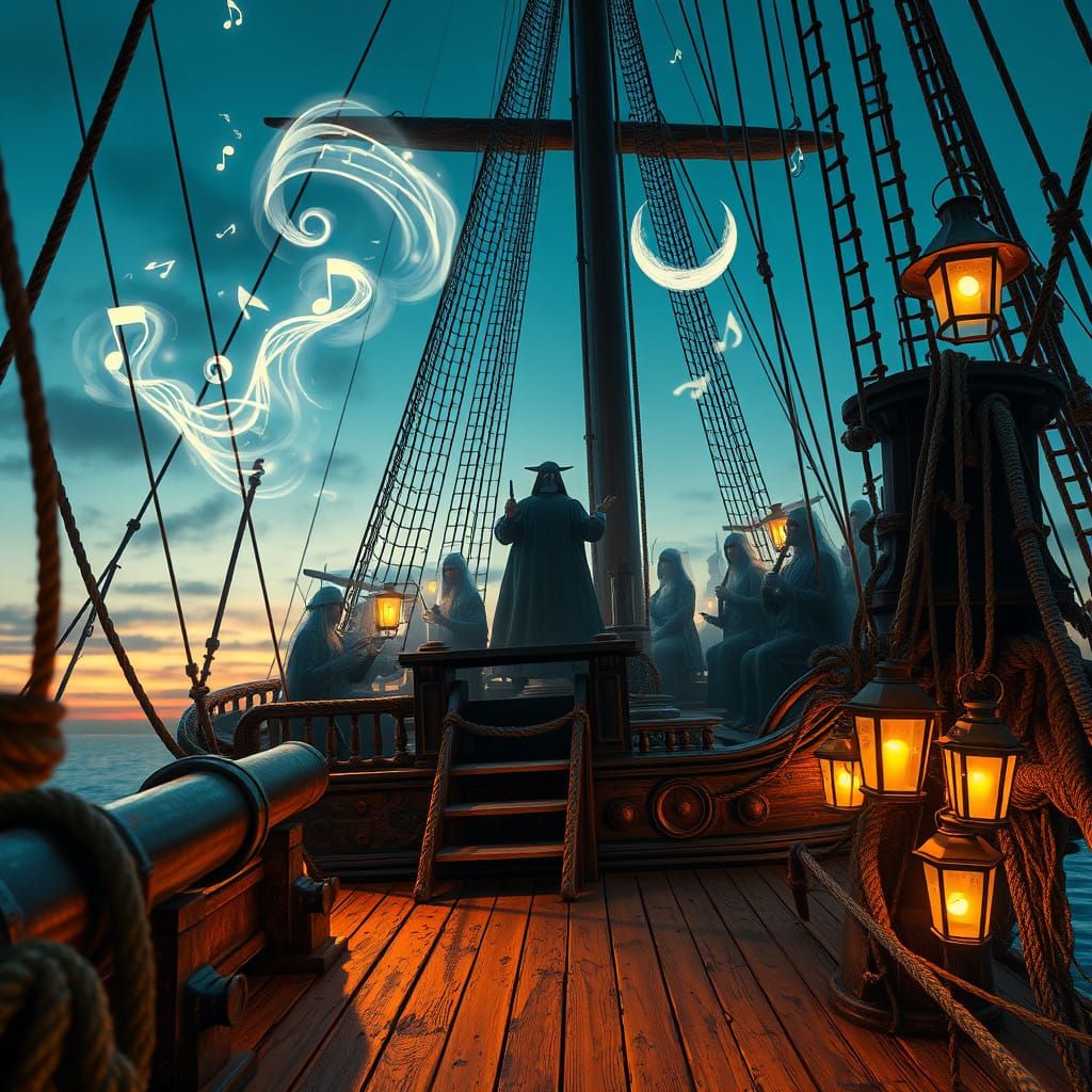 Ethereal Pirate Ship Concert Under Dusk