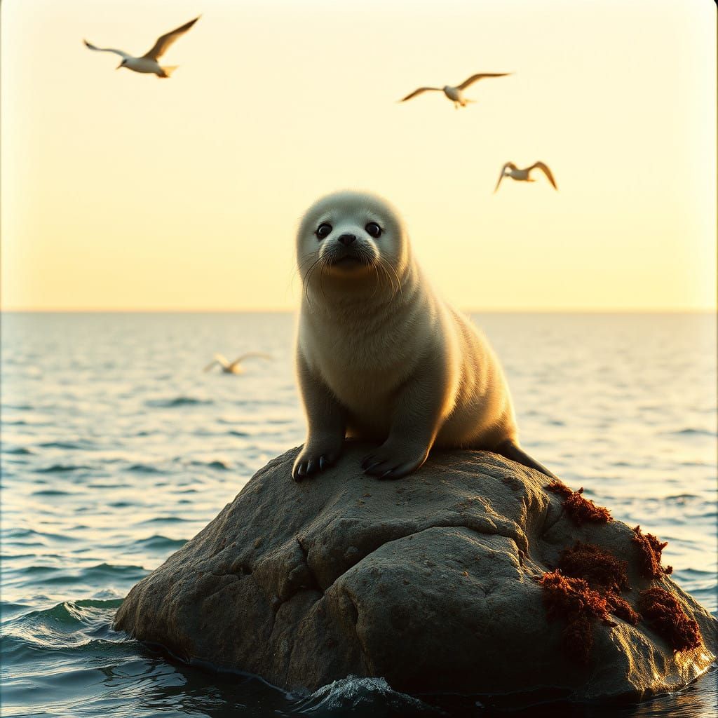 Serene Ocean Scene with a Cute Seal