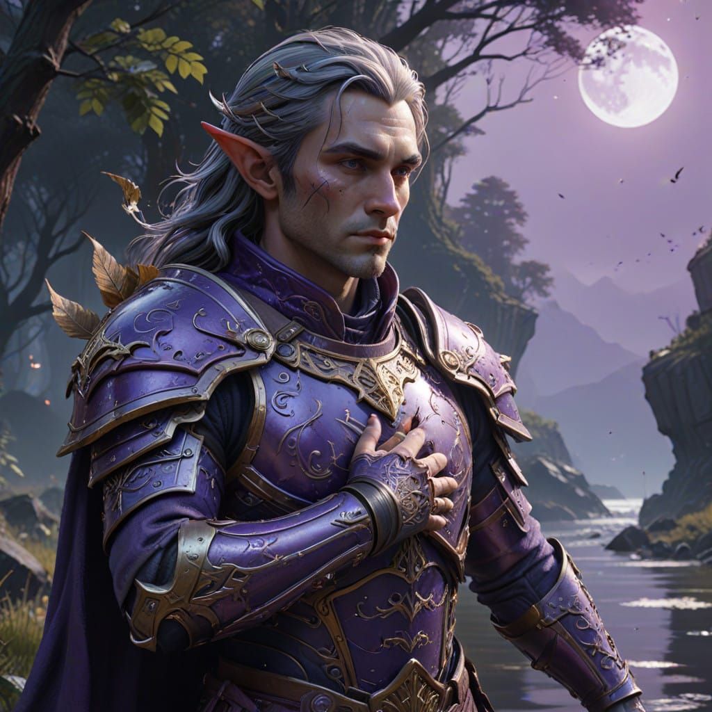 Majestic Elf Bard in Purple Armor
