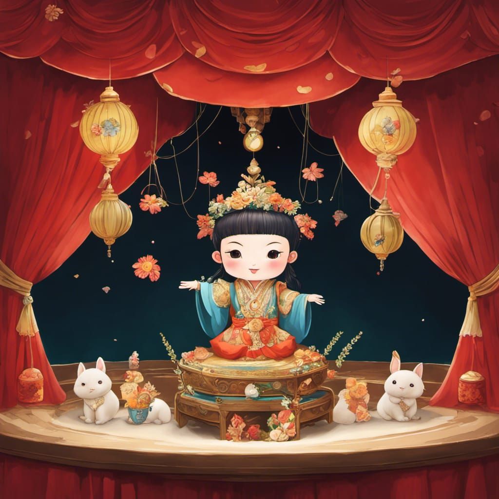 Charming Puppet Theater in Detailed Fantasy Art