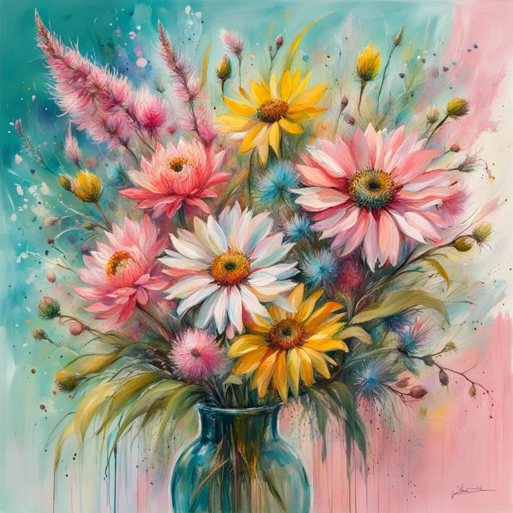 Joyful Summer Bouquet in Art Brut Style