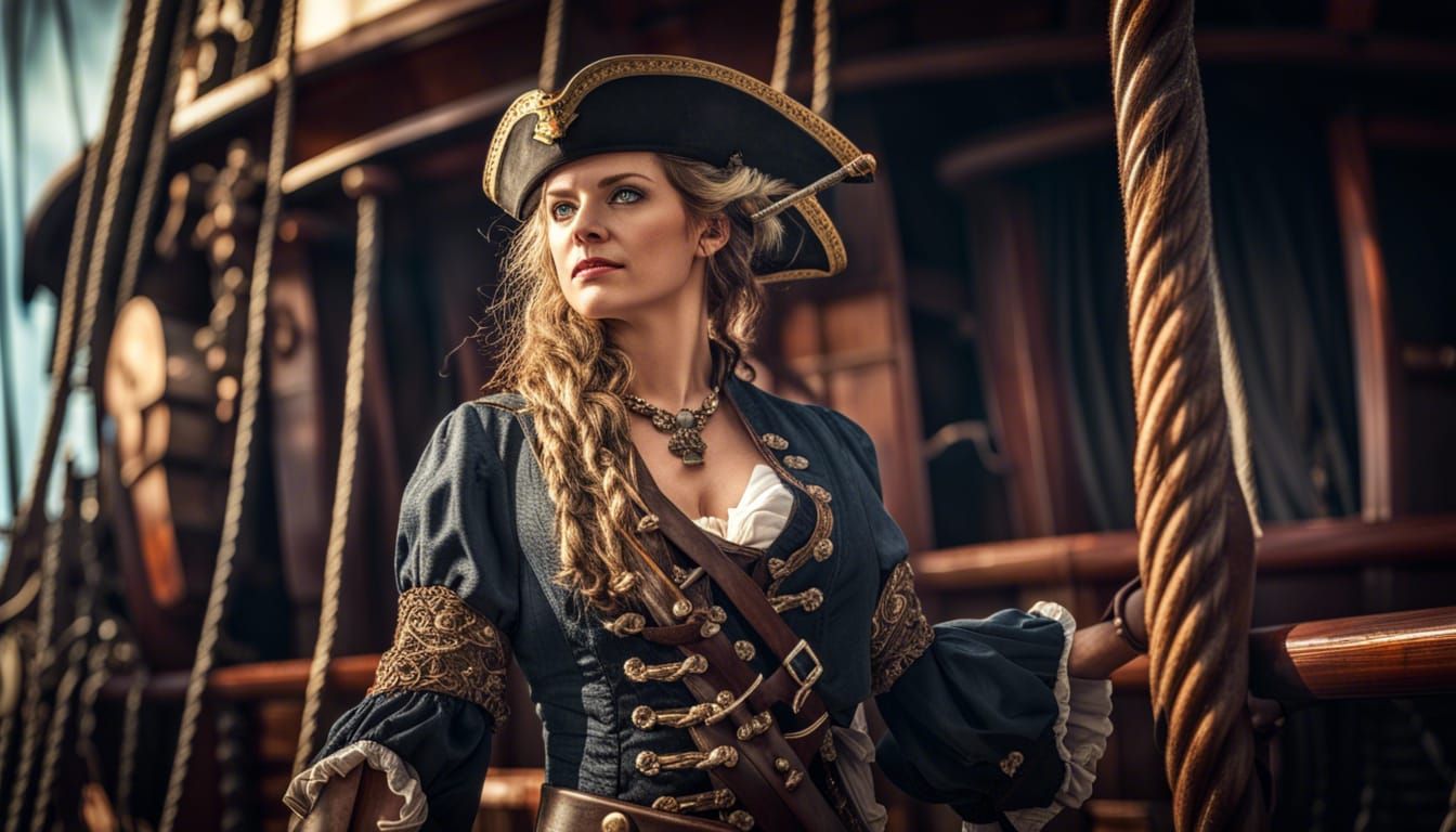 Pirate Queen Ready for Battle: Hyperrealistic Portrait