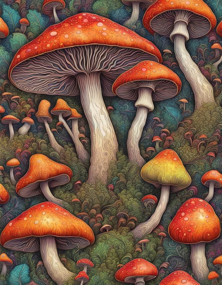 Hyperdetailed Psychedelic Mushroom Art