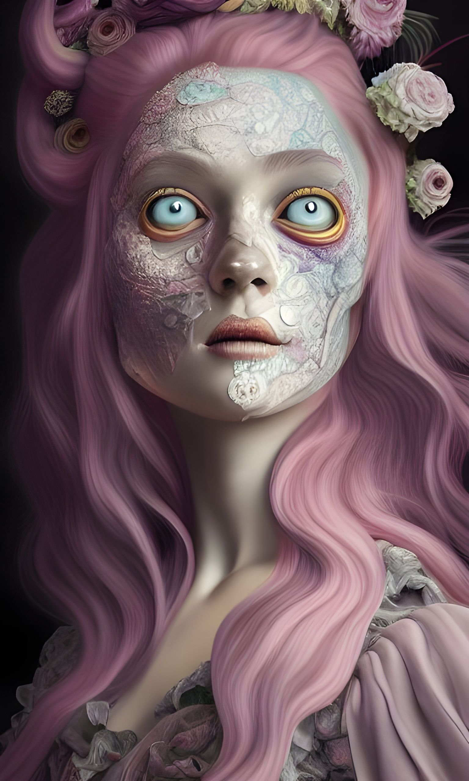Horror Beauty in Rococo Dress: Digital Illustration