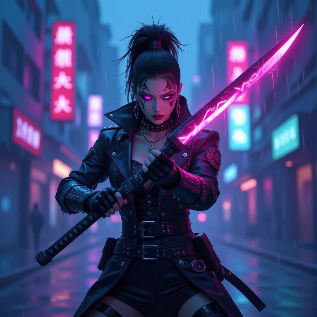 K-Pop Idol Hunter in Neon Cityscape