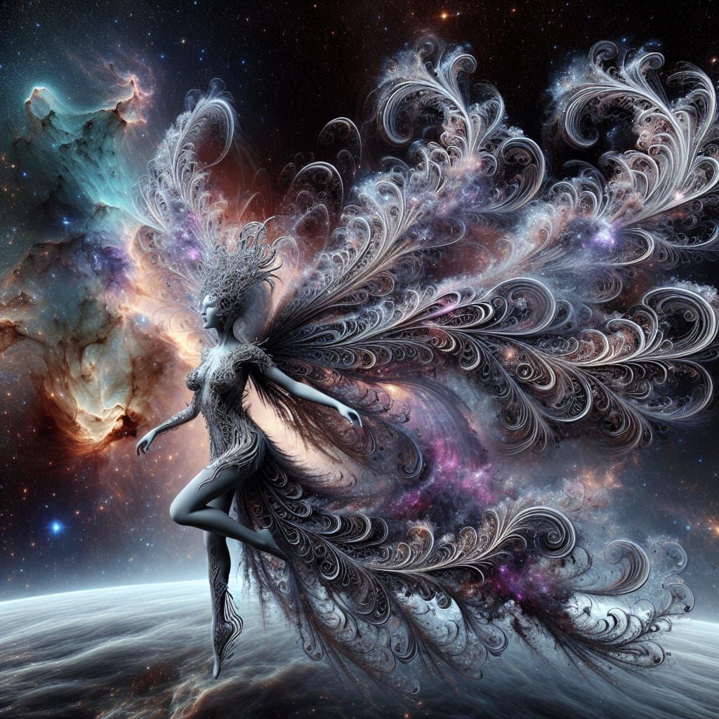 Nebula Dress: Filigree Wings in Cosmic Dance