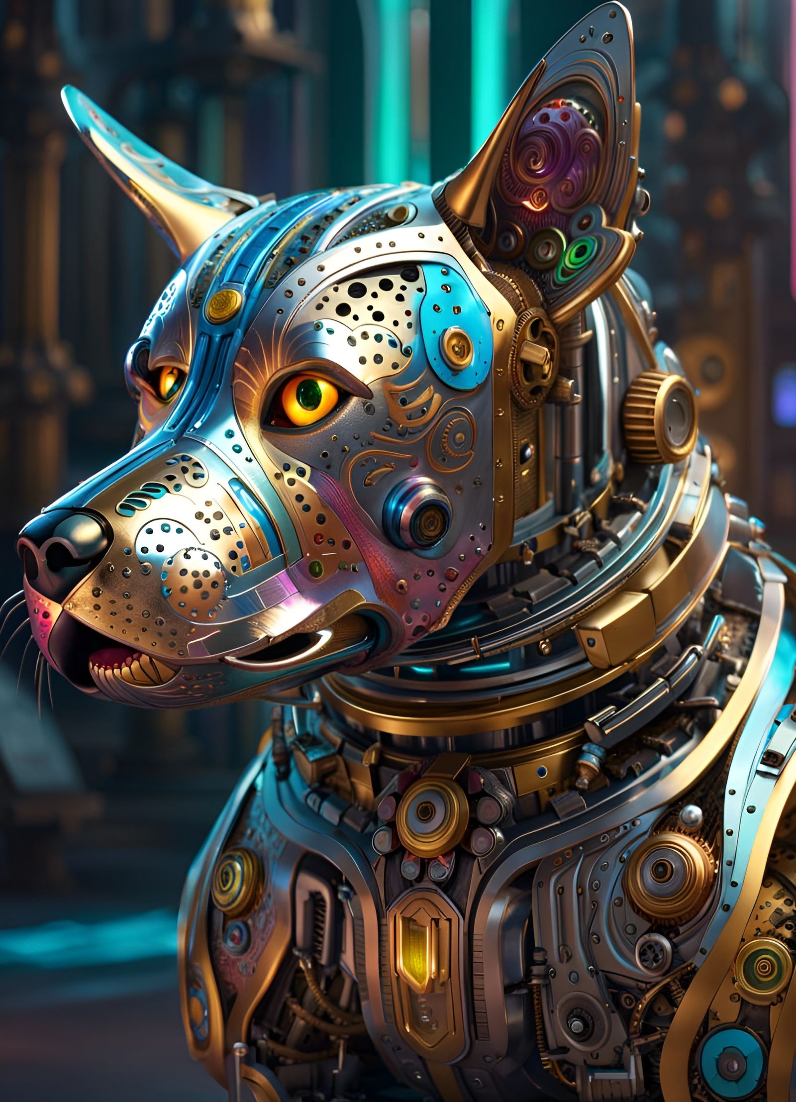 Metallic Robot Dog with Intricate Detail