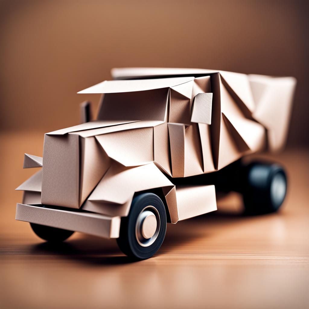 Origami Paper Truck Papercraft in 8K