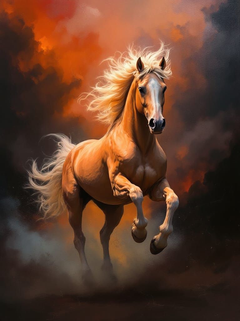 Primal Horse Runs Free in Fiery Sky