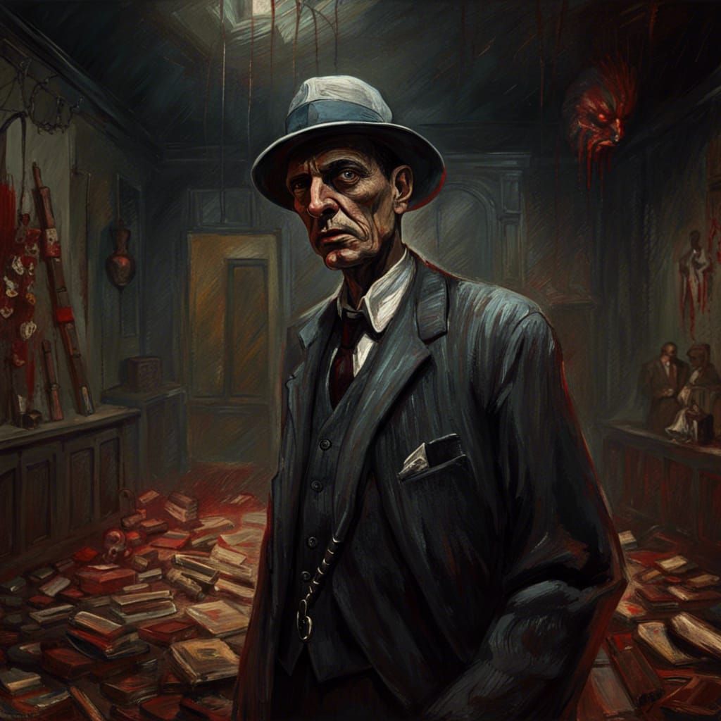 Disturbing 1940s Gangster in Gothic Impressionist Style