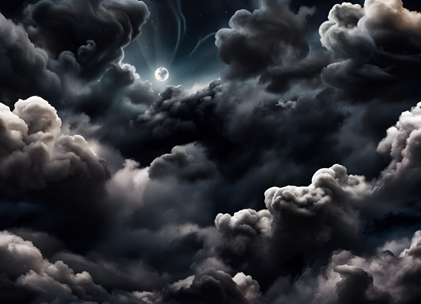 Ominous Black Cotton Clouds in Fantasy Art Style