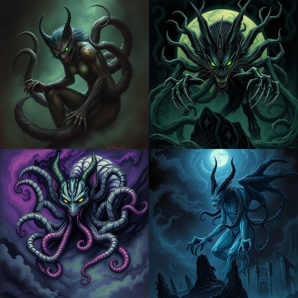 Eldritch Kitsune Goddess in Dark Cosmic Horror