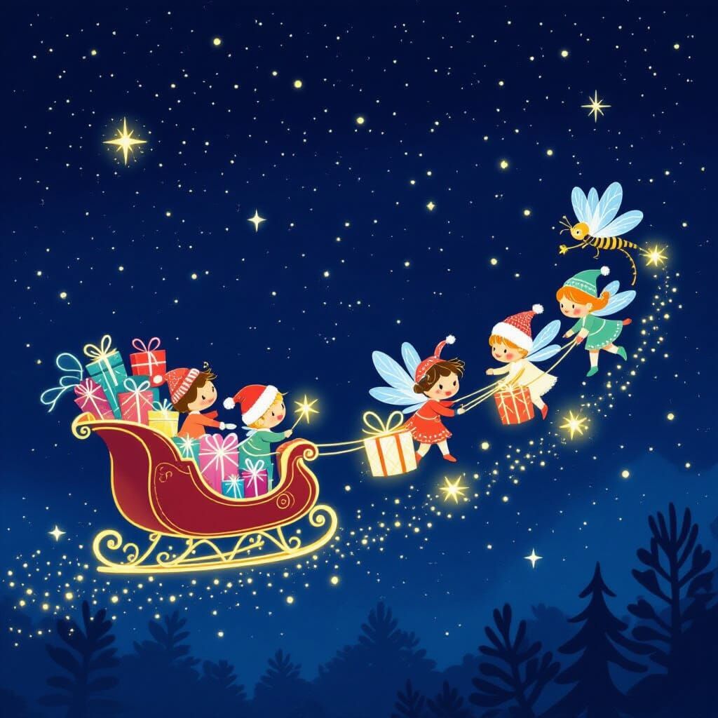 Magical Sprites Deliver Christmas Gifts via Firefly Sleigh