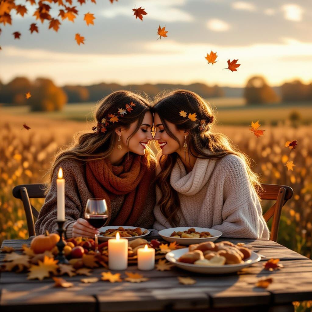 Romantic Outdoor Dinner Among Autumn Fields