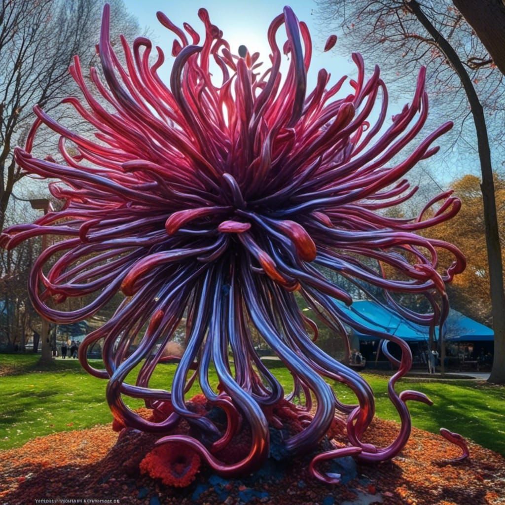 Aluminum Sea Anemone Sculpture in Magic Realism Style
