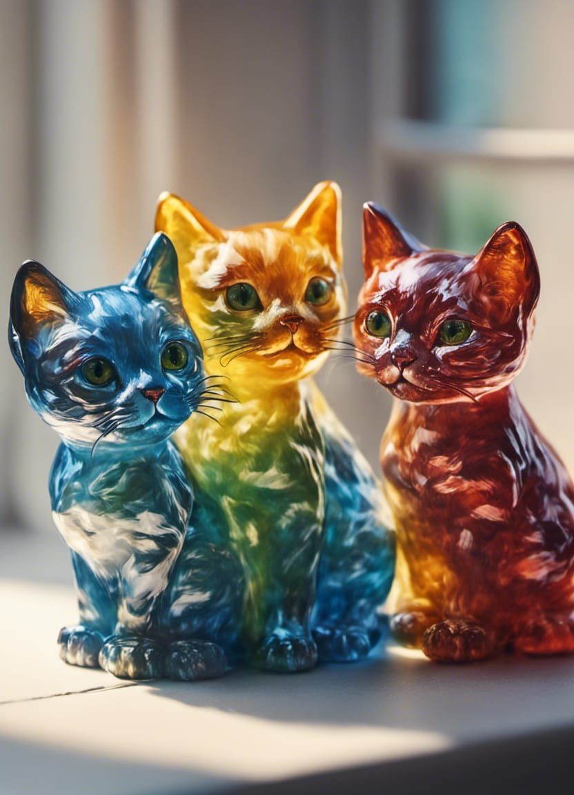 Blown Glass Kittens on a Windowsill