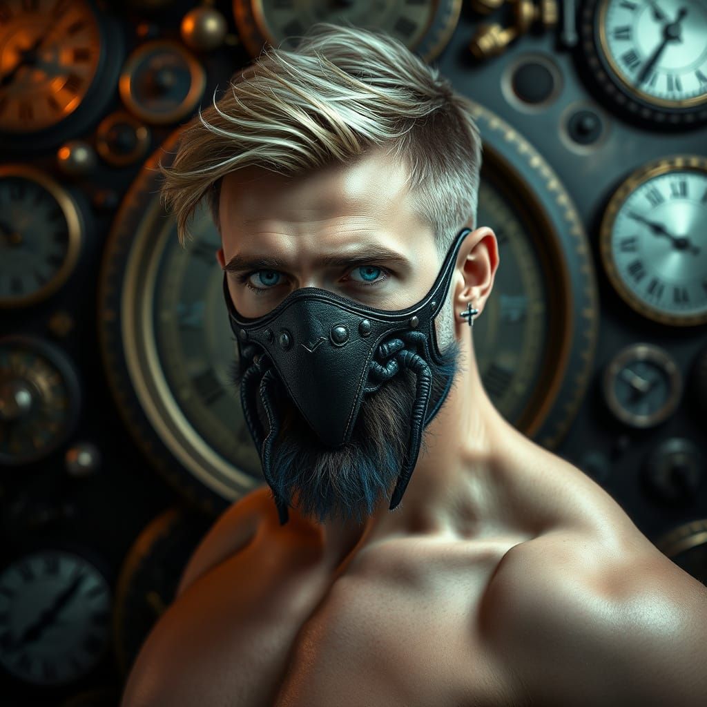 Steampunk Nordic Man with Scorpion Mask, Film Noir