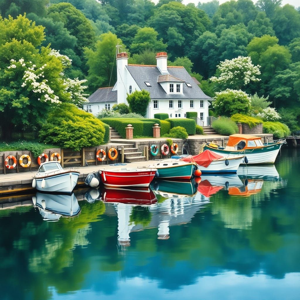 Idyllic Harbor Scene in Impressionist Style