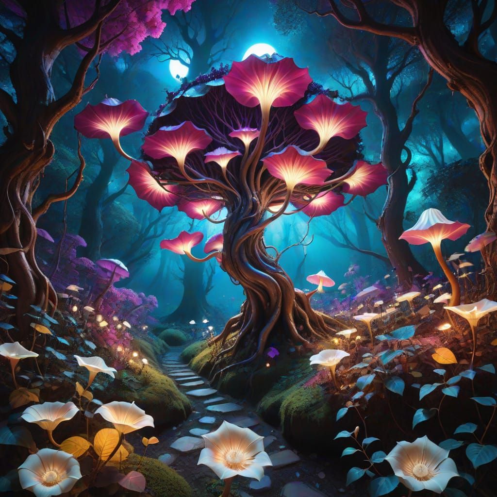 Moonlit Dreamscape in Vibrant, Surrealist Style