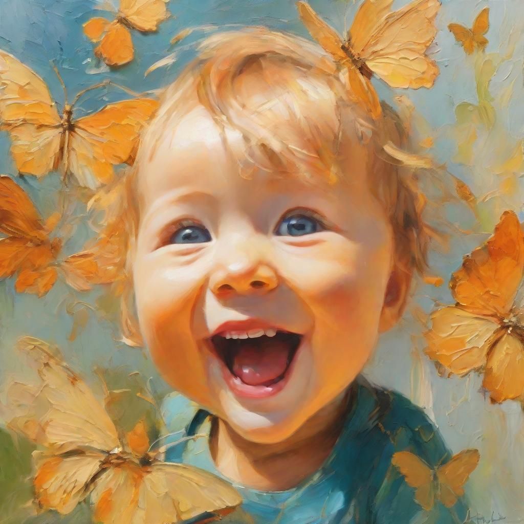Abstract Expressionism: Toddler with Golden Butterfly