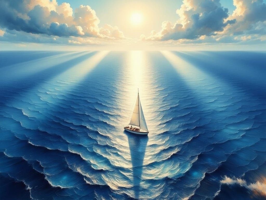 Ocean Vista: Sailboat in Blue Tones