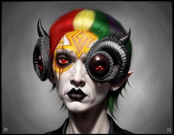 Gothic Albino Figure with Horns and Red Eyes