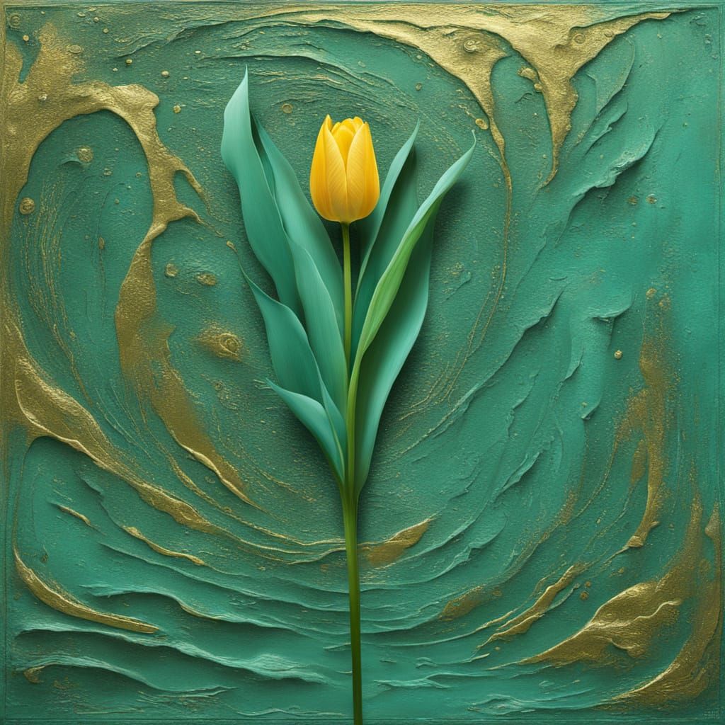 Surreal Abstract Cyberpunk Painting of Tulip and Corn