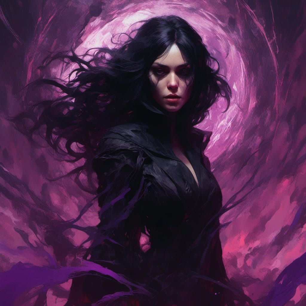 Shadowy Sorceress with Purple Energy, Macabre Portrait