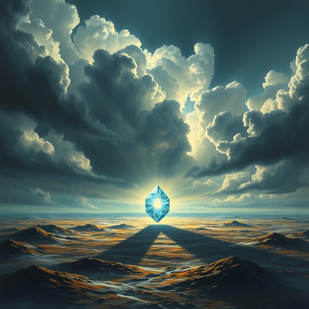Pulsating Gemstone in Dystopian Landscape