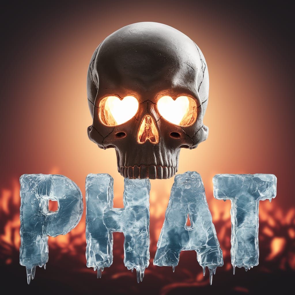 Melting Skull with Heart Flames and Ice Text