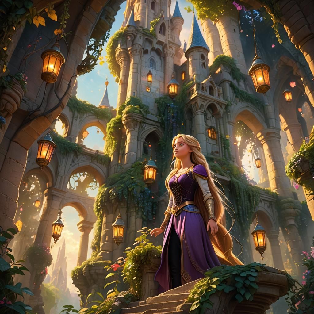 Rapunzel in Mystical Spire: Fantasy Concept Art