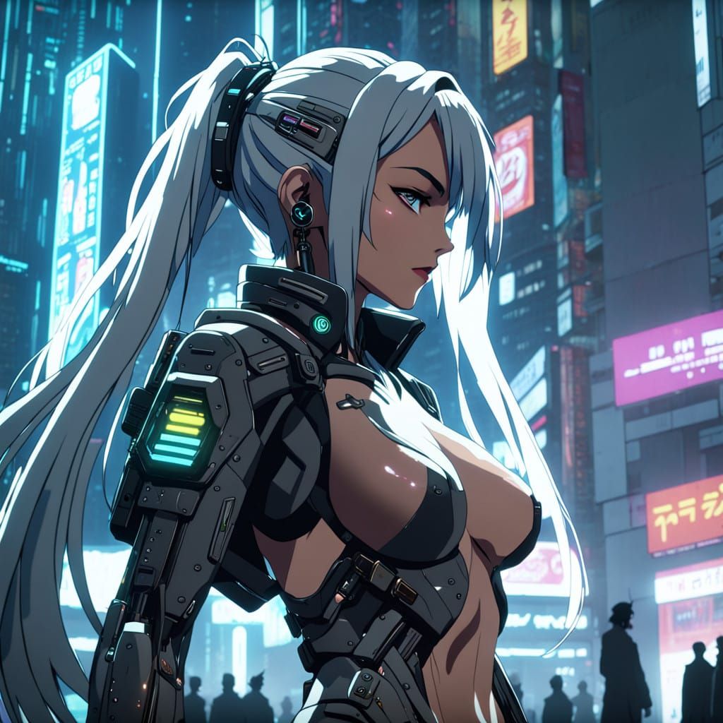 Cyberpunk Woman in Anime Cinematic Style