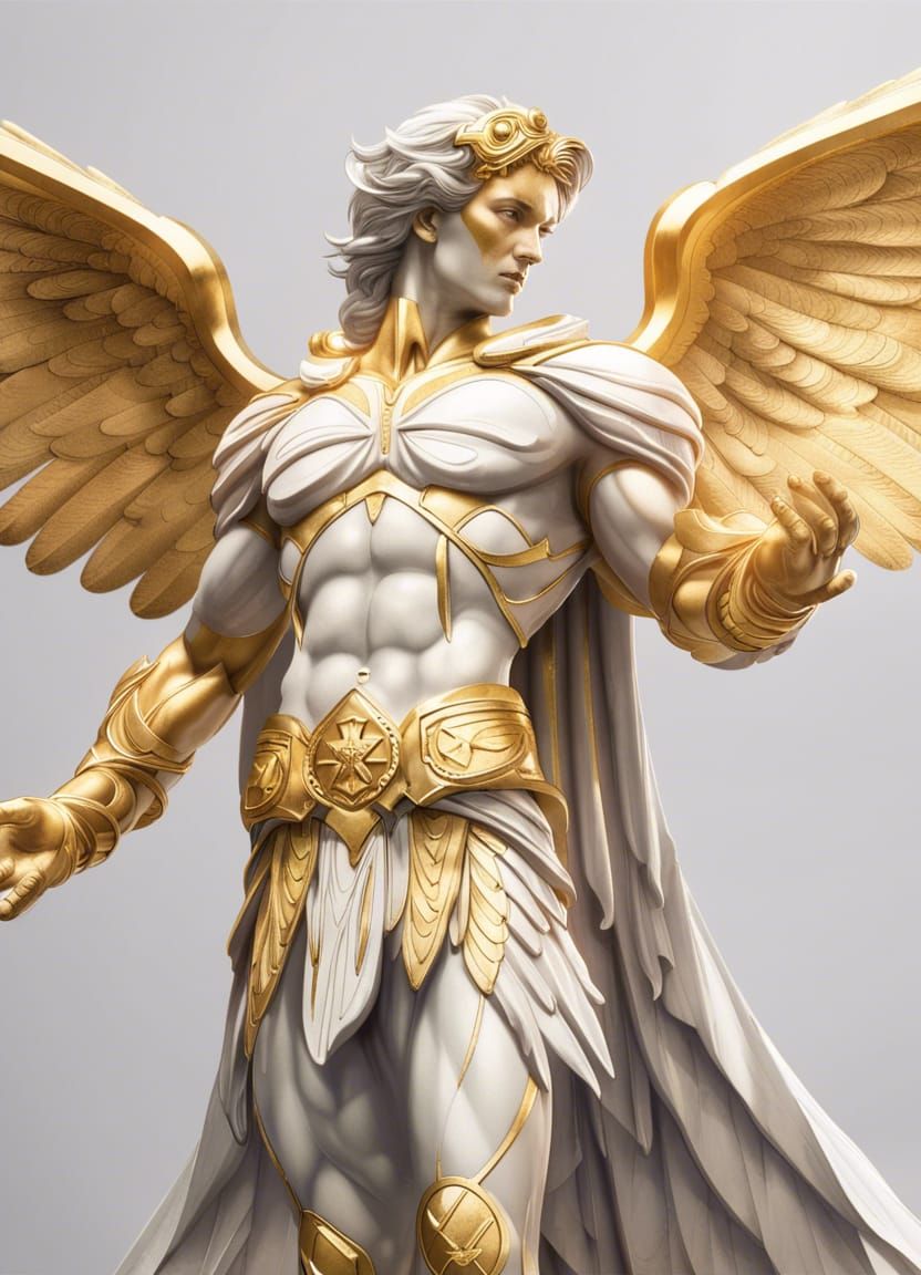 Archangel Marble Statue with Golden Details