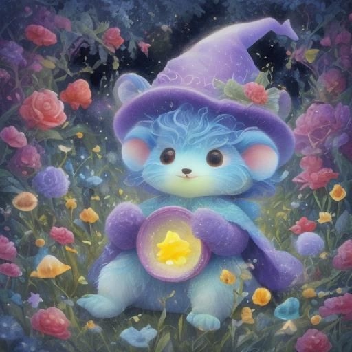 Whimsical Opossum Wizard in Watercolor Dreamscape