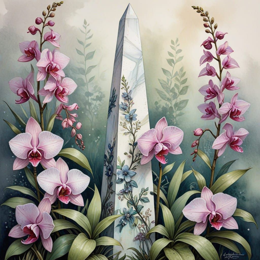 Elegant Watercolour Obelisk in Vibrant Bloom