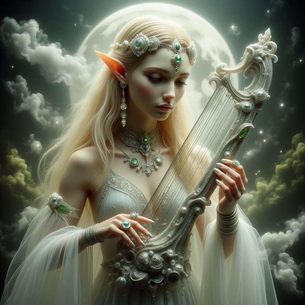 Elf Musician Serenades Pixies Under Full Moon