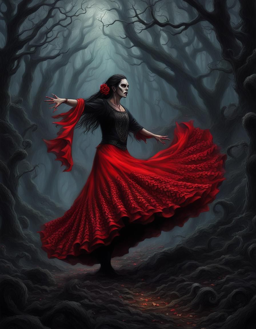 Eerie Flamenco Dancer in Haunted Forest