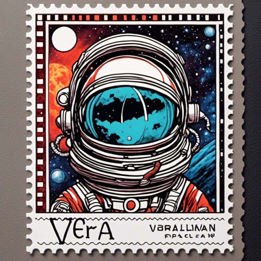 Vermillion spaceman postage stamp