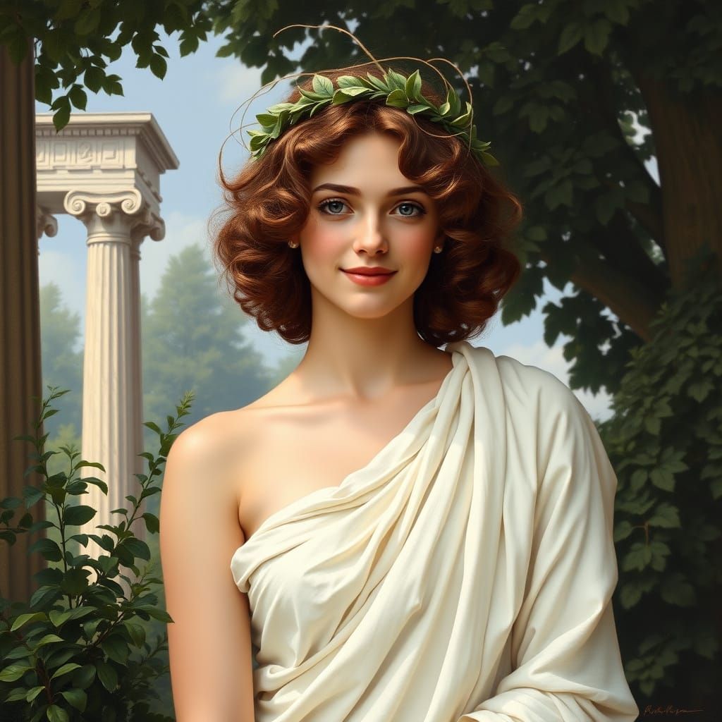 Ethereal Goddess in Ancient Greek Landscape