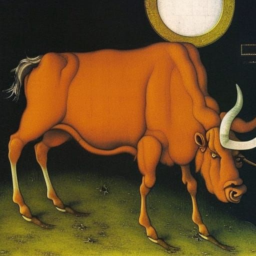 Apocalyptic Ox in Ghibli Style, Inspired by Cranach