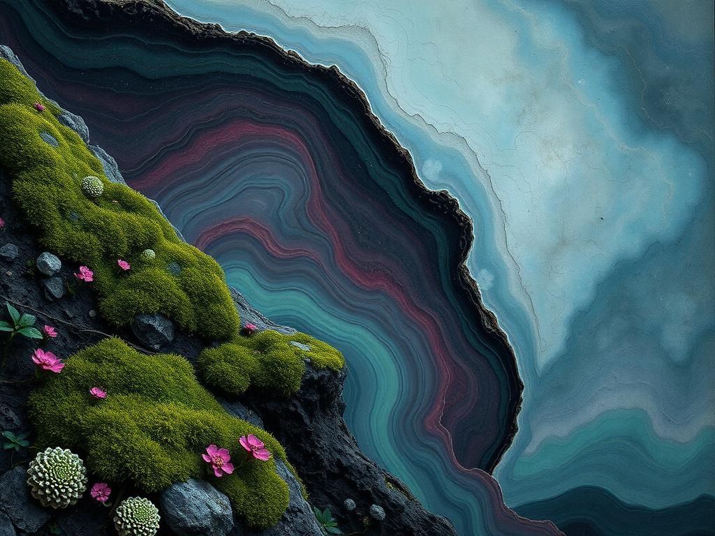 Abstract Botanical Composition with Velvet Textures