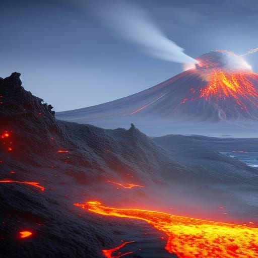 Volcanic Eruption at Sea: Fantasy Concept Art